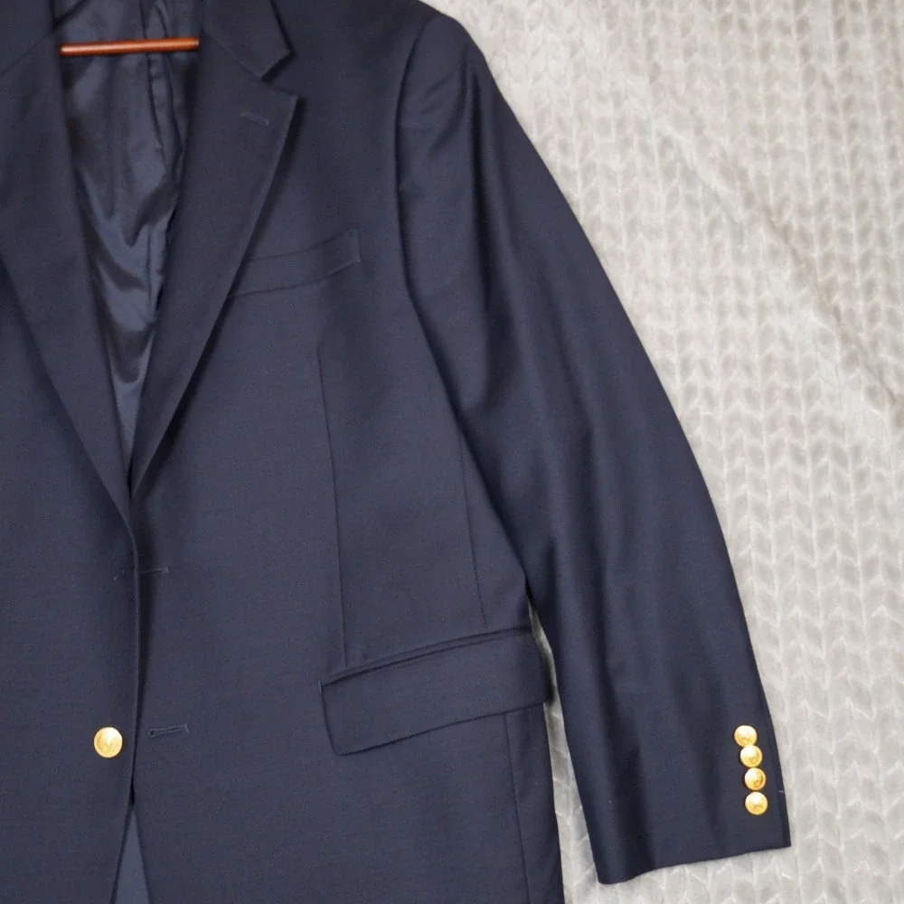 Lauren Ralph Lauren Blazer Men 42L Navy Gold Button Wool Blend Sport Coat (Fair)